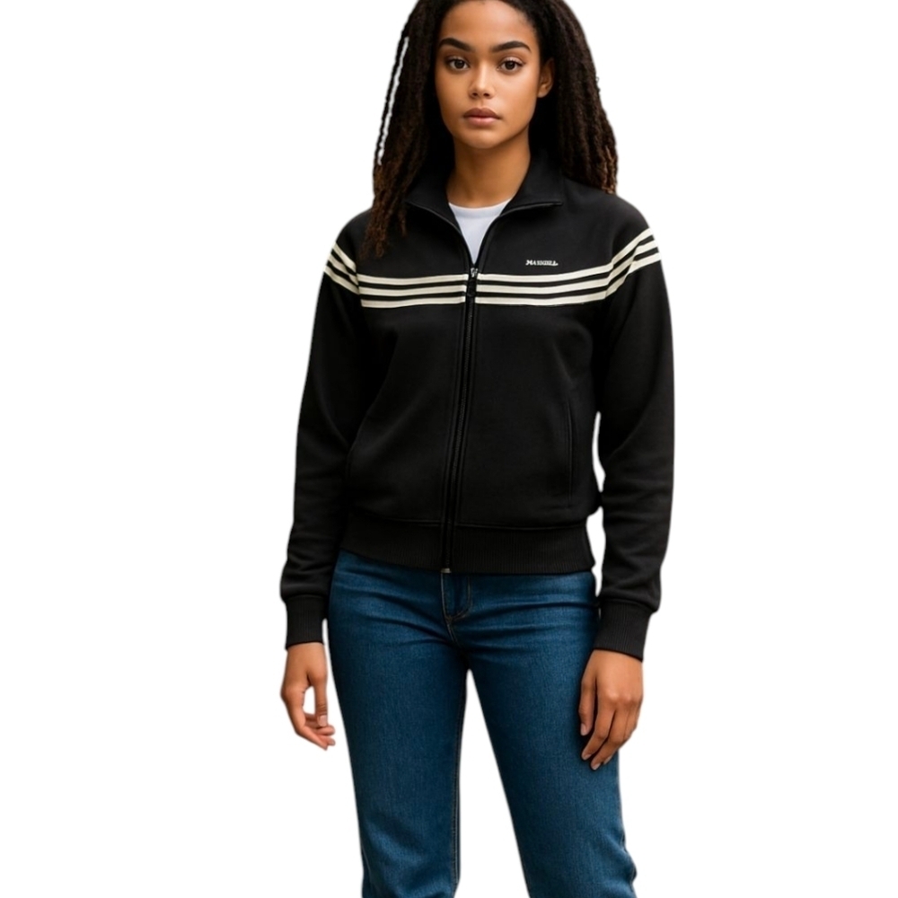 Adidas cotton blend Preppy zip front white stripes Black Track Jogger Jacket S - Picture 8 of 8